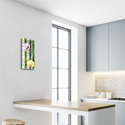 Relógio de vidro vertical Flores Bambu Orquídea Colorida