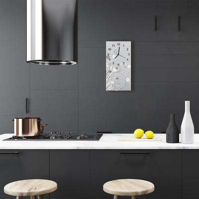 Relógio vertical Arte Floral Padrão Cinza