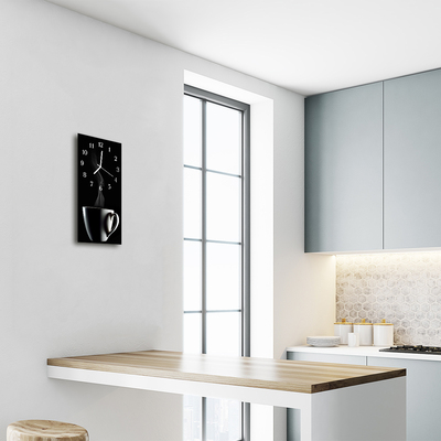 Relógio de vidro vertical Cozinha Xícara de café preto