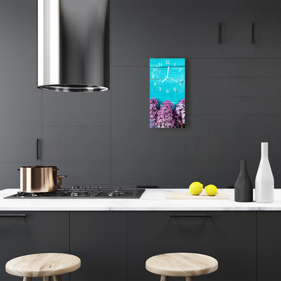 Relógio vertical Flores Lilás cor de madeira