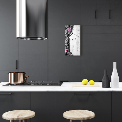 Relógio de vidro vertical Flores Pedras orquídeas coloridas