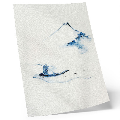 Impressão em tela Homem em um pequeno barco em um rio com o Monte Fuji ao fundo (1830–1850) por Hokusai