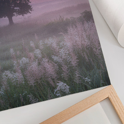 Arte de parede Árvore solitária na neblina, cores pastel do céu