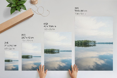 Poster decorativo paisagem calma com água, árvores e céu refletidos