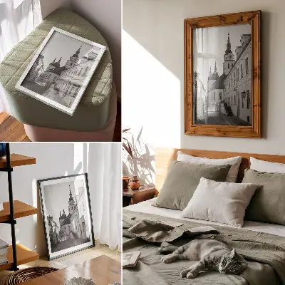 Poster para cozinha com estampa de edifícios históricos com elegância e detalhes arquitetônicos