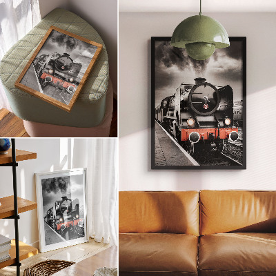 Poster decorativo Uma locomotiva a vapor clássica e potente em preto e branco.