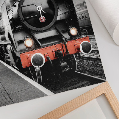 Poster decorativo Uma locomotiva a vapor clássica e potente em preto e branco.