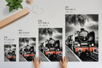 Poster decorativo Uma locomotiva a vapor clássica e potente em preto e branco.