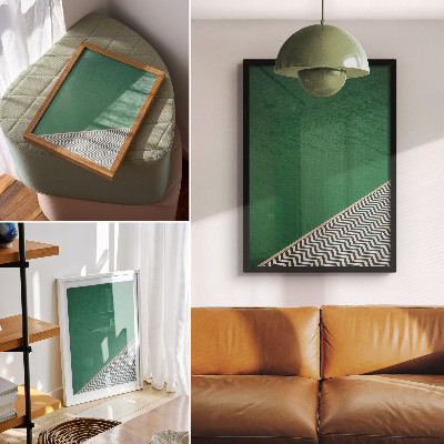 Arte de parede Verde com um padrão geométrico em preto e branco