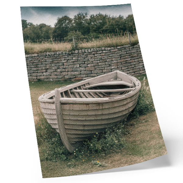 Poster decorativo barco abandonado, grama, parede, natureza, paz