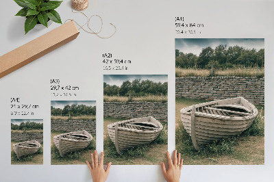 Poster decorativo barco abandonado, grama, parede, natureza, paz