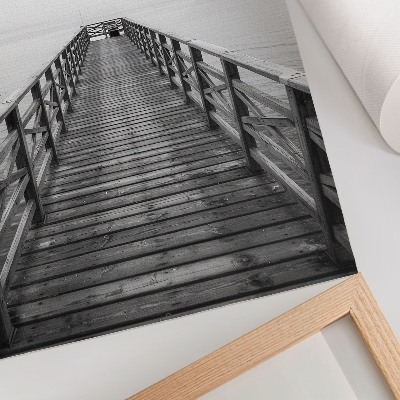 Arte de parede Píer em preto e branco, águas calmas, paisagem minimalista