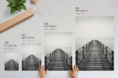 Arte de parede Píer em preto e branco, águas calmas, paisagem minimalista