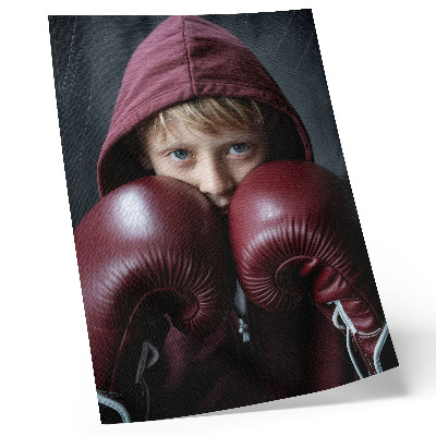Poster decorativo Criança de moletom bordô, boxeador e luvas, minimalismo