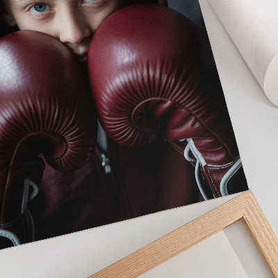 Poster decorativo Criança de moletom bordô, boxeador e luvas, minimalismo