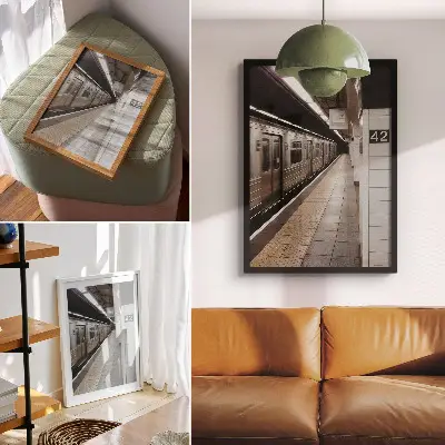 Impressão em tela plataforma de metrô moderna com espaço arquitetônico dinâmico
