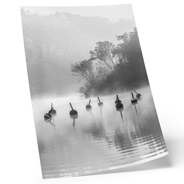 Arte de parede Paisagem em preto e branco com bóias e nevoeiro.