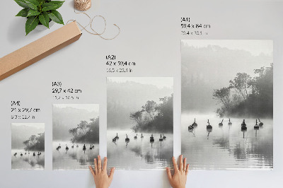 Arte de parede Paisagem em preto e branco com bóias e nevoeiro.