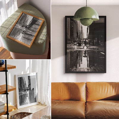 Poster decorativo Gráficos modernos de cidade em preto e branco com chuva