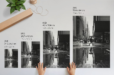 Poster decorativo Gráficos modernos de cidade em preto e branco com chuva