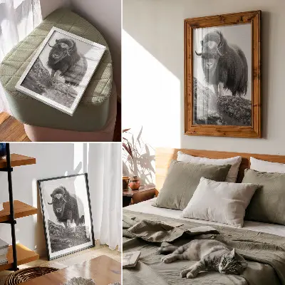 Impressão em tela arte de natureza crua com elegância animal em preto e branco