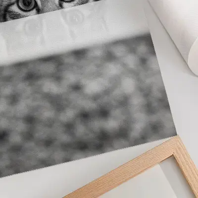 Impressão em tela gato com estilo minimalista em preto e branco por trás da superfície