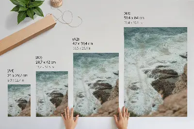 Arte de parede ondas do mar e costa rochosa em tons turquesa