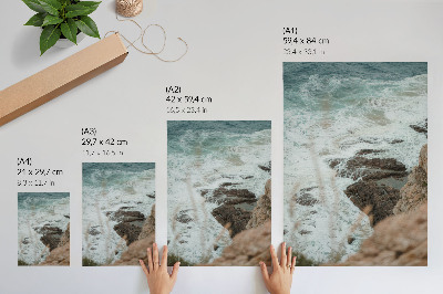 Arte de parede Ondas do mar e uma costa rochosa em tons turquesa.