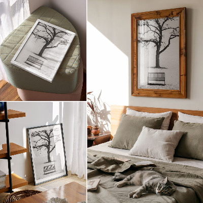Poster decorativo Paisagem minimalista com uma árvore e um banco.