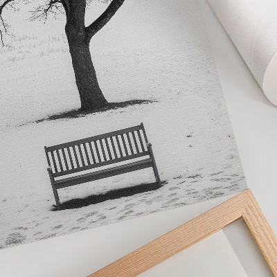 Poster decorativo Paisagem minimalista com uma árvore e um banco.