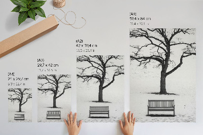 Poster decorativo Paisagem minimalista com uma árvore e um banco.