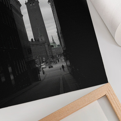 Poster para cozinha Rua em preto e branco com uma torre no centro monumental.