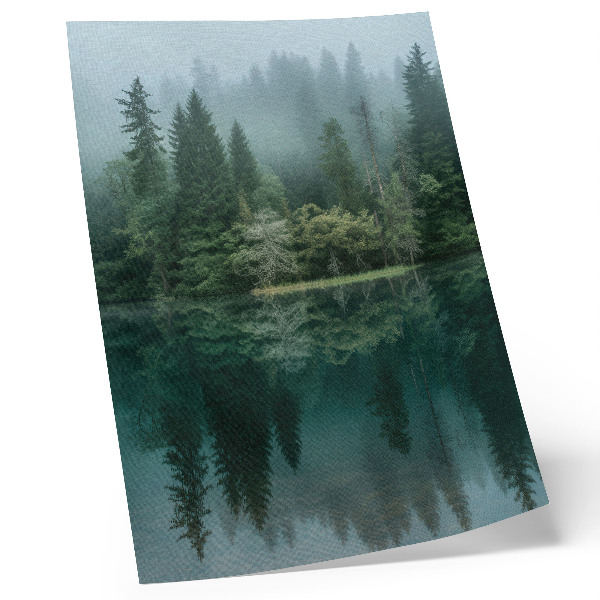 Poster para cozinha O reflexo da névoa na água, nas profundezas da floresta verde, é impressionante.