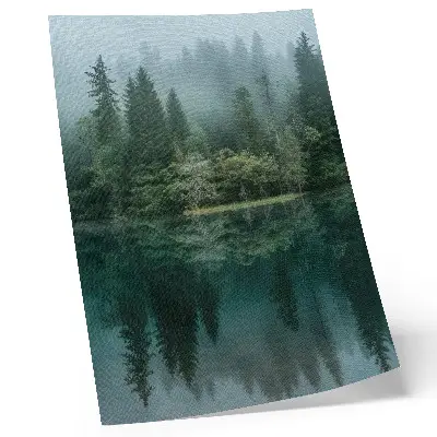 Poster para cozinha o reflexo impressionante da névoa na água nas profundezas da floresta verde