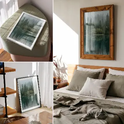 Poster para cozinha o reflexo impressionante da névoa na água nas profundezas da floresta verde