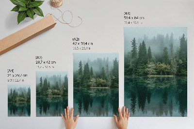 Poster para cozinha O reflexo da névoa na água, nas profundezas da floresta verde, é impressionante.