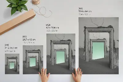 Impressão em tela deserto verde com prédios abandonados em estilo surrealista