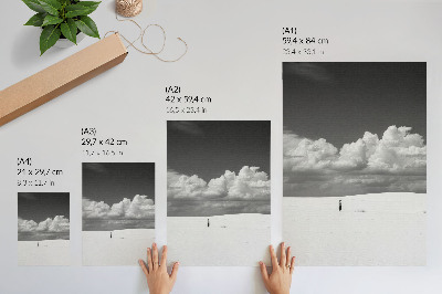 Arte de parede Composição em preto e branco com nuvens e deserto.