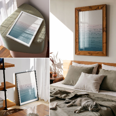 Poster decorativo Ondas em um fundo azul e rosa - um design tranquilo