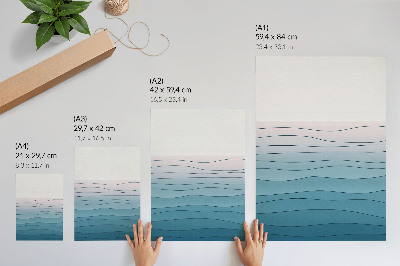 Poster decorativo Ondas em um fundo azul e rosa - um design tranquilo