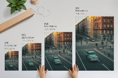 Arte de parede Casas de cortiço, carro retrô, atmosfera de pôr do sol