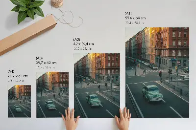 Arte de parede casas de cortiço com carro retrô em atmosfera de pôr do sol