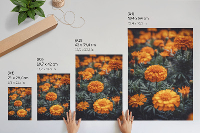 Poster para cozinha Flores laranjas, folhas verdes, clássico