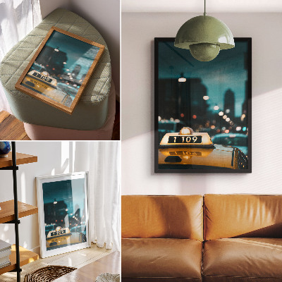 Poster decorativo Táxi noturno na cidade, luzes desfocadas, dinâmico
