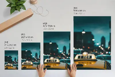 Poster decorativo táxi noturno na cidade com luzes desfocadas e efeito dinâmico