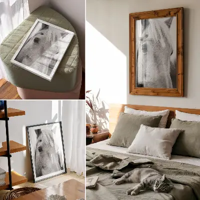 Arte de parede olho de cavalo em preto e branco com elegância