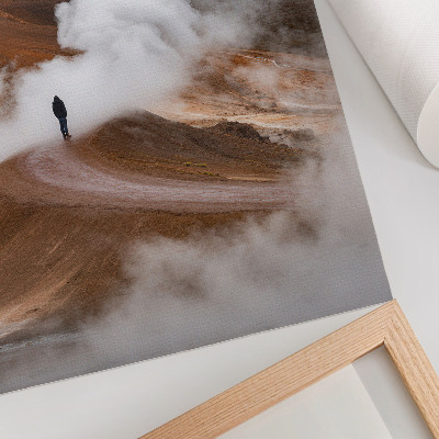 Poster para cozinha Montanhas marrons, névoa fumegante, paisagem de andarilho solitário
