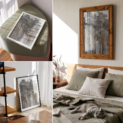 Arte de parede floresta de inverno com árvores nevadas transmitindo paz e harmonia