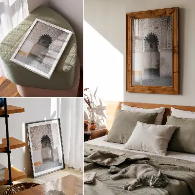Poster para cozinha com decorações orientais e simetria na parede