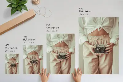 Arte de parede câmera retrô em tecido brilhante e elegante
